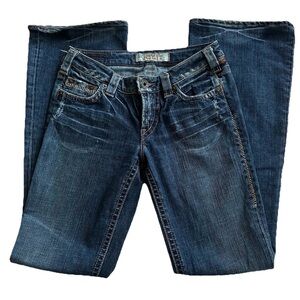 Y2K 1921 Western Glove Works Surplus Flare Distressed Denim Jeans-Women’s 27x34